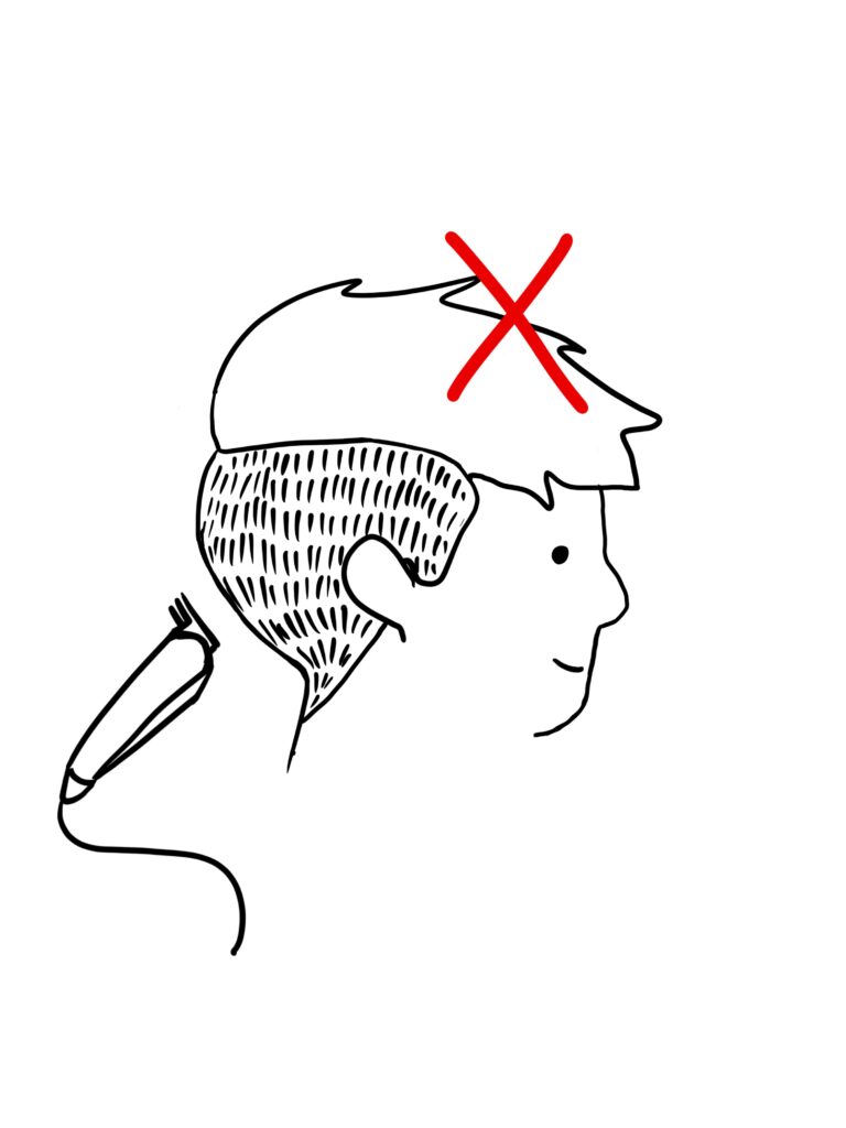 A drawing of a person getting a back and sides only trim with clippers
