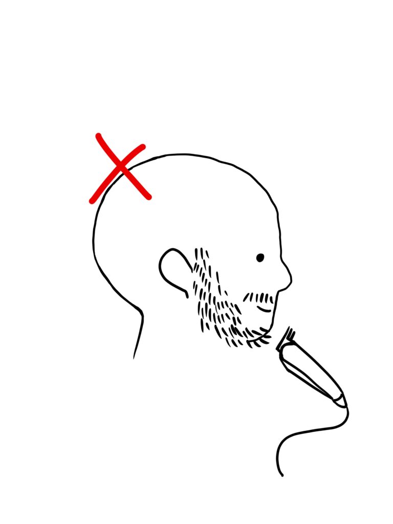 A drawing of a person getting a facial hair trim with clippers / trimmers